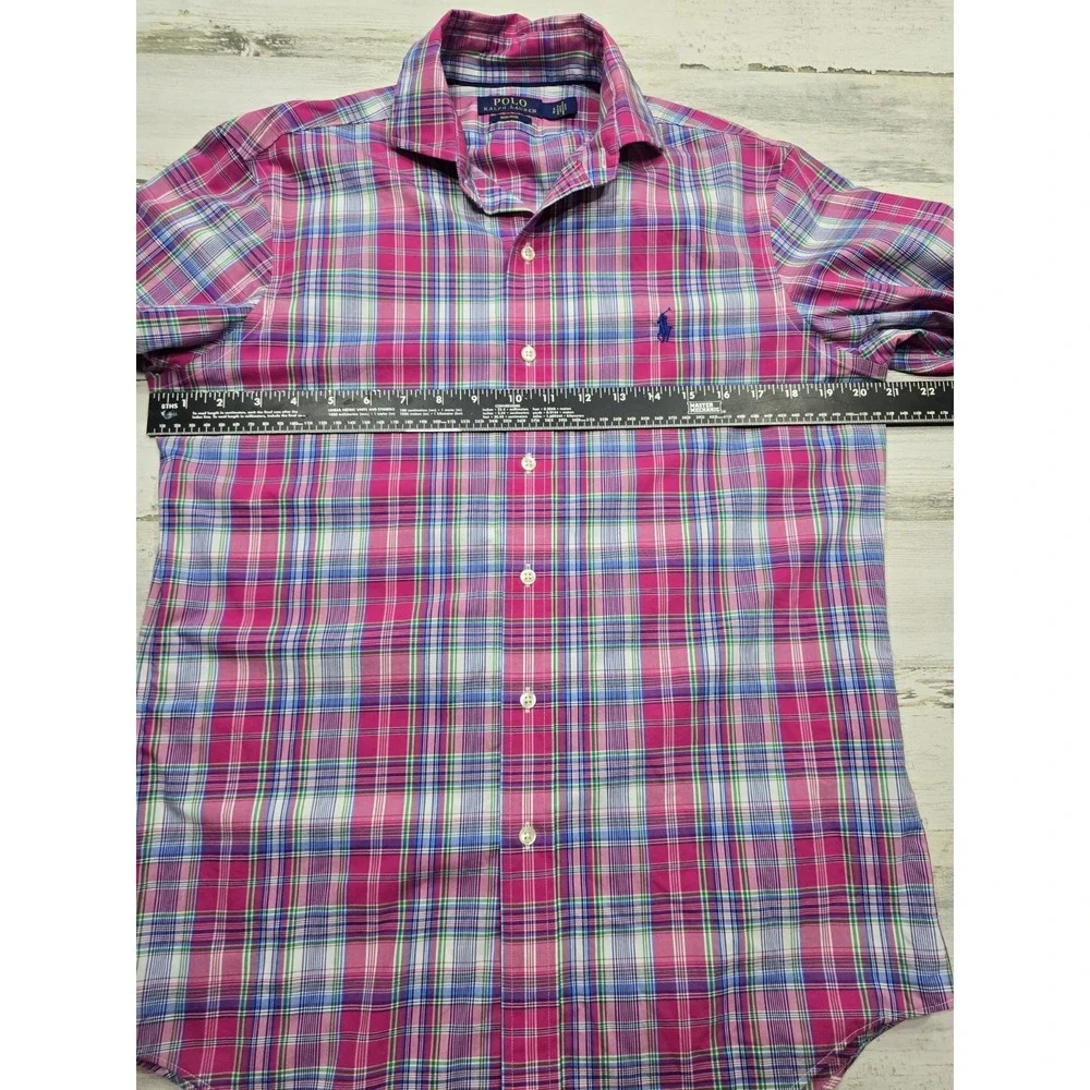 Polo Ralph Lauren Mens Pink Blue Plaid Non-Iron Cotton Button Down Shirt Small S